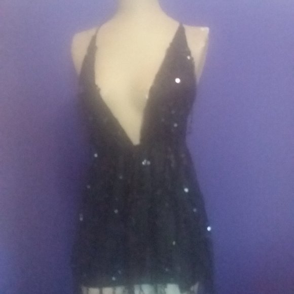 Cousin Couture black Sleeveless romper sequins Sz S - Picture 3 of 8